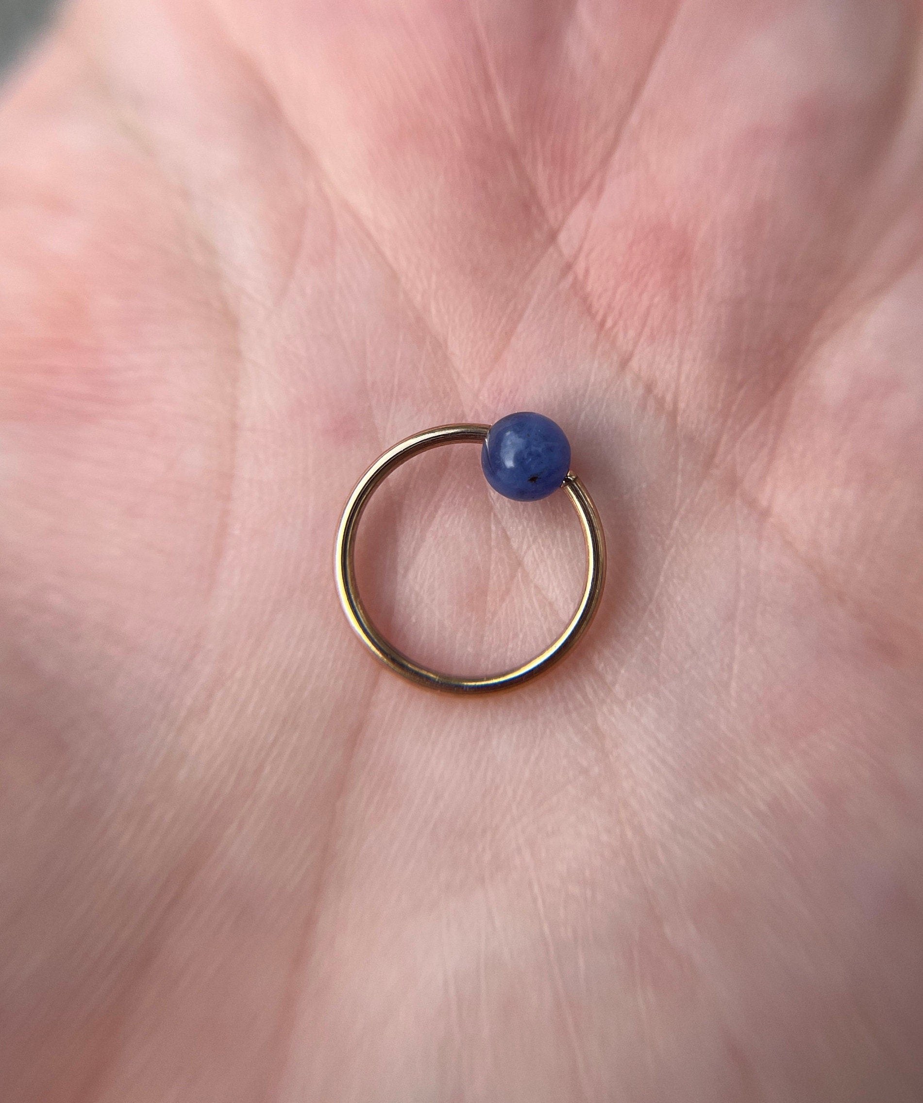 Natural Blue Sodalite Stone Bead Rose Gold Titanium Plated CBR Ring Hoop 16G (1.2mm) 14G (1.6mm) Nose Cartilage Septum Piercing Steel