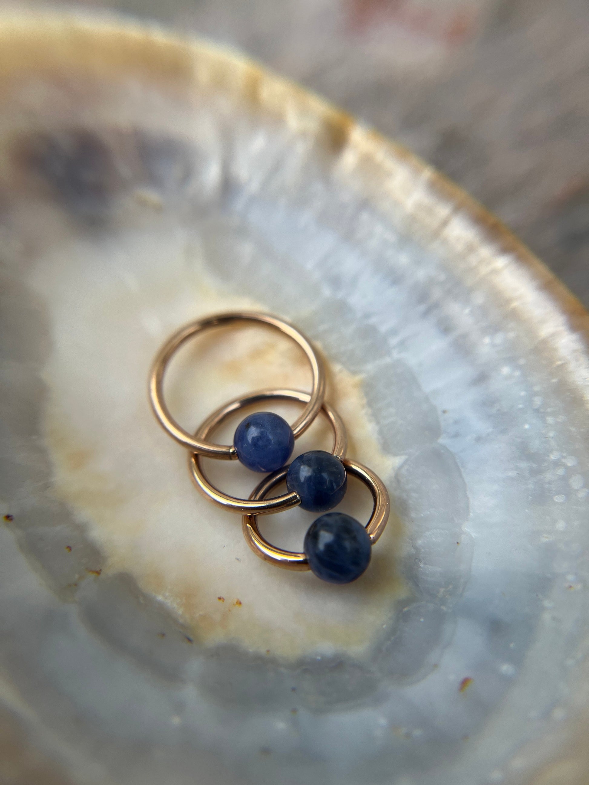 Natural Blue Sodalite Stone Bead Rose Gold Titanium Plated CBR Ring Hoop 16G (1.2mm) 14G (1.6mm) Nose Cartilage Septum Piercing Steel