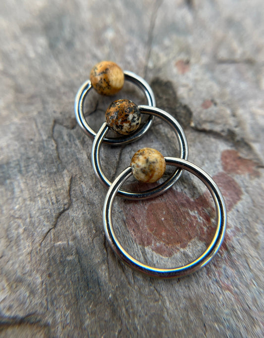 Pure Titanium T-23 Implant Grade Natural Picture Jasper Stone Bead CBR Ring Hoop 16G (1.2mm) 14G (1.6mm) Nose Septum Helix Lip Piercing