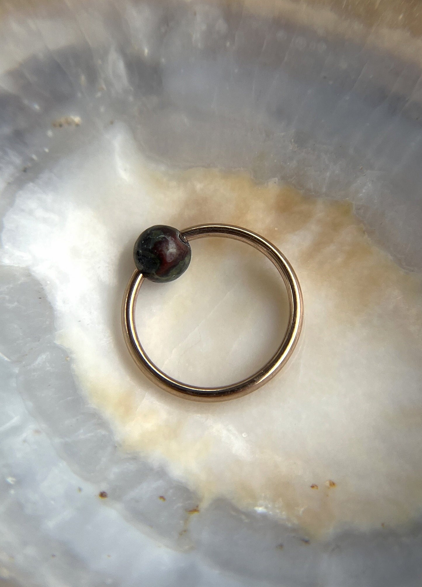 Natural Dragon's Blood Jasper Stone Bead Rose Gold Titanium Plated CBR Ring Hoop 16G (1.2mm) 14G (1.6mm) Nose Cartilage Septum Piercing