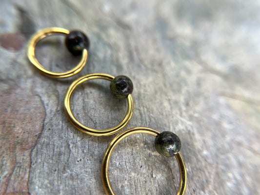 Natural Dragon's Blood Jasper Stone Bead Gold Titanium Plated CBR Ring Hoop 16G (1.2mm) 14G (1.6mm) Nose Cartilage Septum Piercing Steel