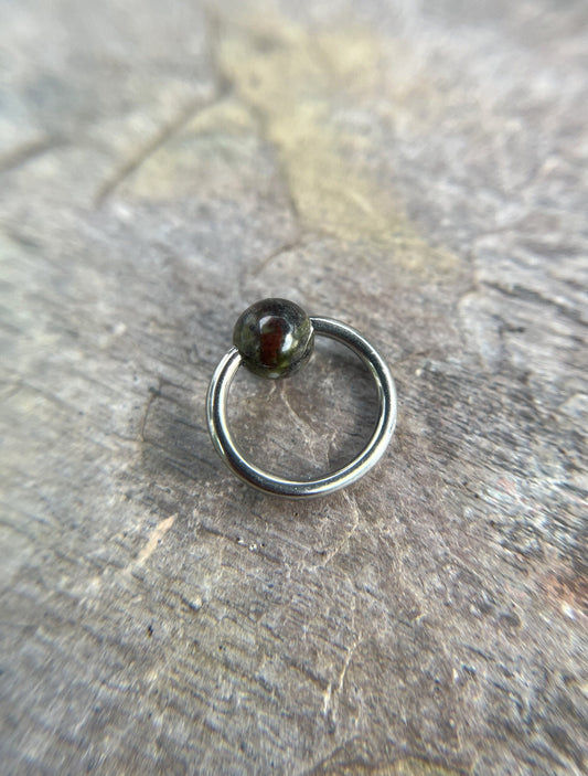 Pure Titanium T-23 Implant Grade Natural Dragon's Blood Jasper Stone Bead CBR Ring Hoop 16G (1.2mm) 14G (1.6mm) Nose Septum Lip Piercing