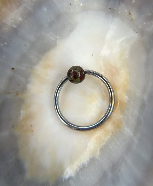 Natural Dragon's Blood Jasper Stone Bead Steel CBR Ring Hoop 16G (1.2mm) 14G (1.6mm) Nose Cartilage Septum Piercing Surgical Hypoallergenic