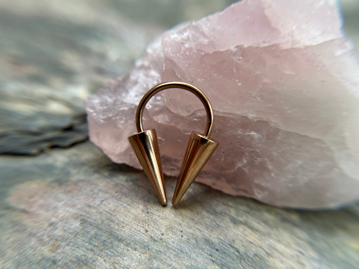 Rose Gold Titanium Ion Plated Extra Long Spikes 16G (1.2mm) Horseshoe Ring Septum Nose Cartilage Piercing Steel Spiked Punk Rock Piercings