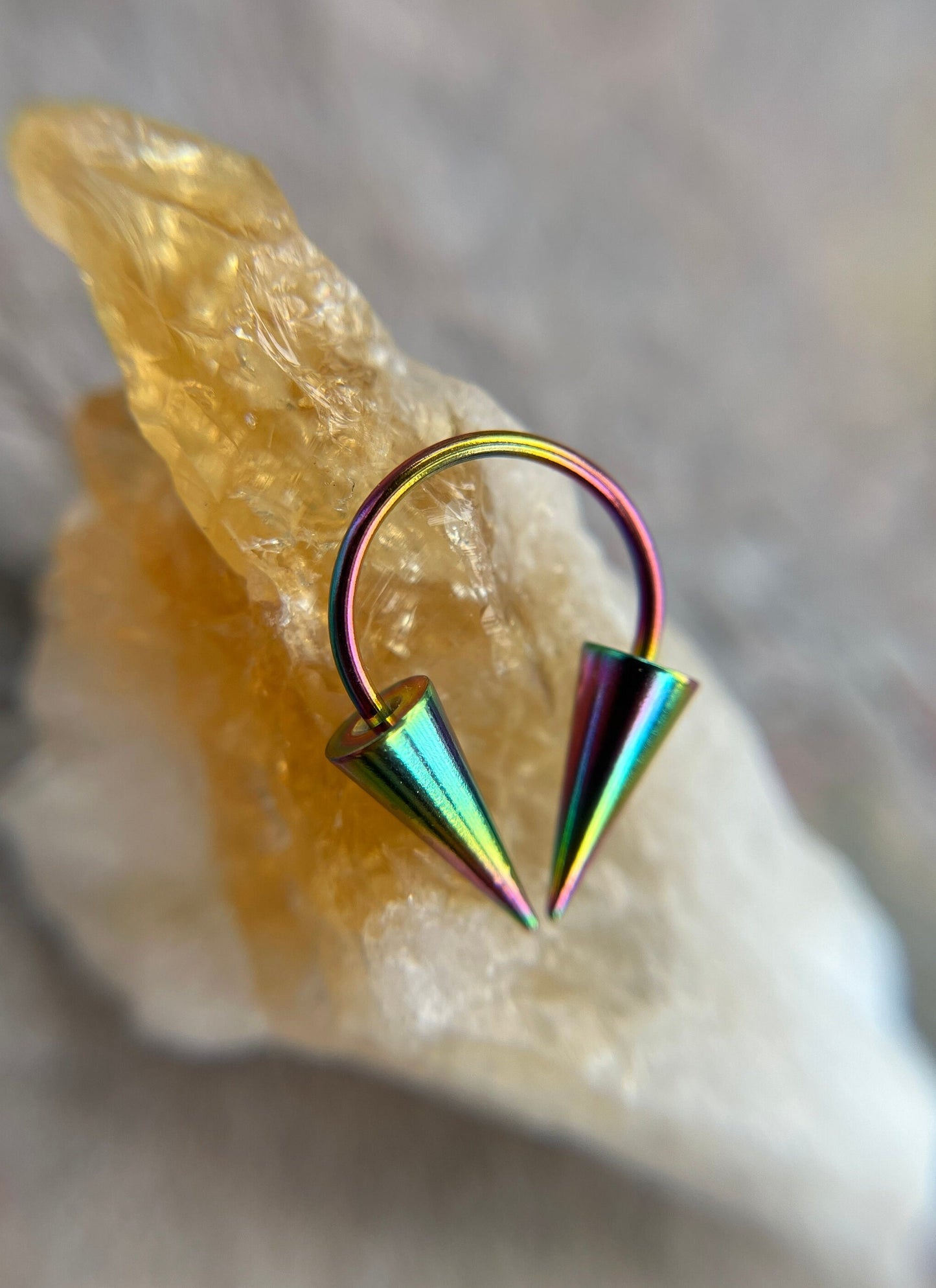 Rainbow Titanium Ion Plated Extra Long Spikes 16G (1.2mm) Horseshoe Ring Septum Nose Cartilage Piercing Steel Spiked Punk Rock Piercings