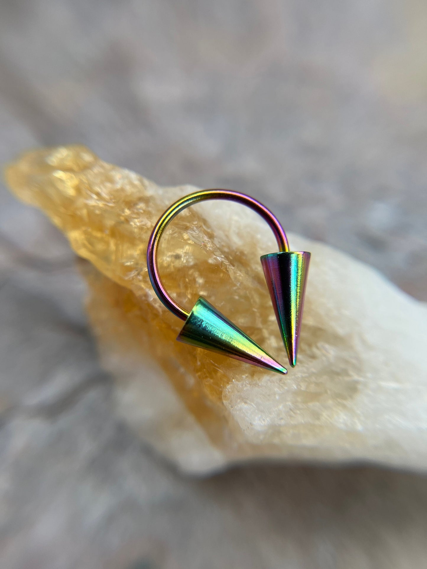 Rainbow Titanium Ion Plated Extra Long Spikes 16G (1.2mm) Horseshoe Ring Septum Nose Cartilage Piercing Steel Spiked Punk Rock Piercings