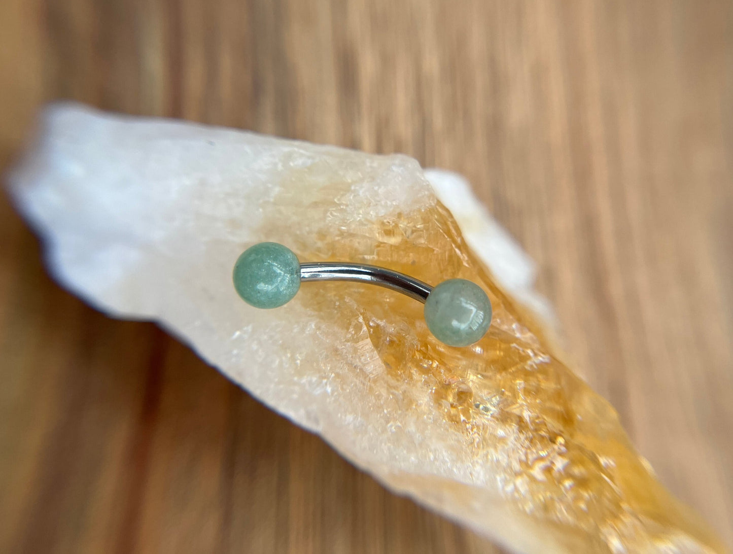 Petite Natural Green Aventurine Quartz Stone VCH Floating Belly Navel Ring Barbells 14G (1.6mm) Piercing 316L Surgical Steel Hypoallergenic