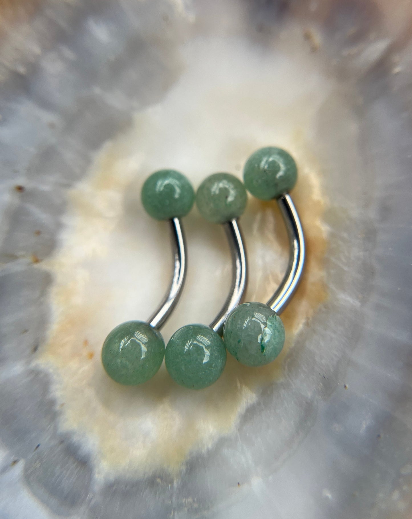 Petite Natural Green Aventurine Quartz Stone VCH Floating Belly Navel Ring Barbells 14G (1.6mm) Piercing 316L Surgical Steel Hypoallergenic
