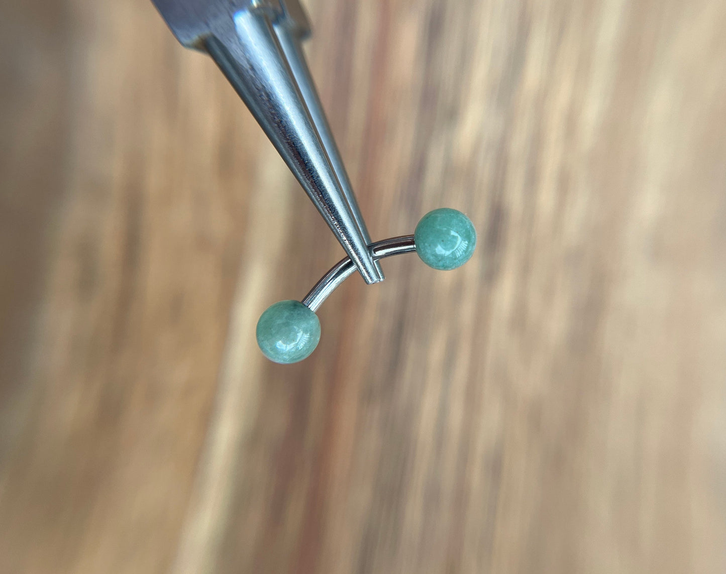 Petite Natural Green Aventurine Quartz Stone VCH Floating Belly Navel Ring Barbells 14G (1.6mm) Piercing 316L Surgical Steel Hypoallergenic