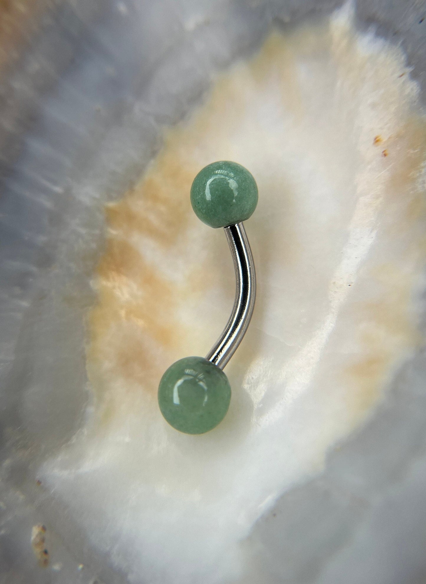 Petite Natural Green Aventurine Quartz Stone VCH Floating Belly Navel Ring Barbells 14G (1.6mm) Piercing 316L Surgical Steel Hypoallergenic