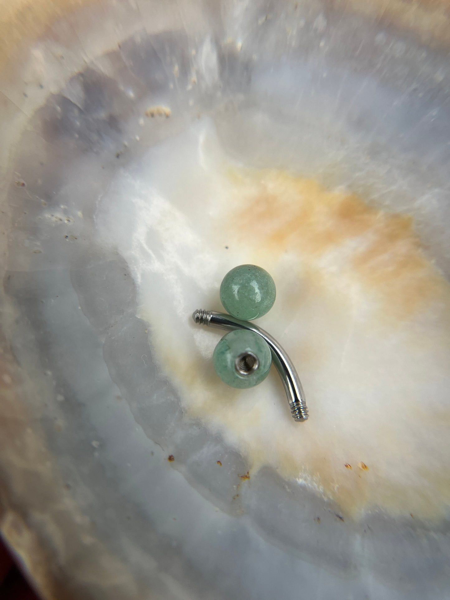 Pick Your Finish Titanium Ion Plated Floating Belly Ring Petite Natural Green Aventurine Stone Navel Piercing 14G (1.6mm) Curved Barbell