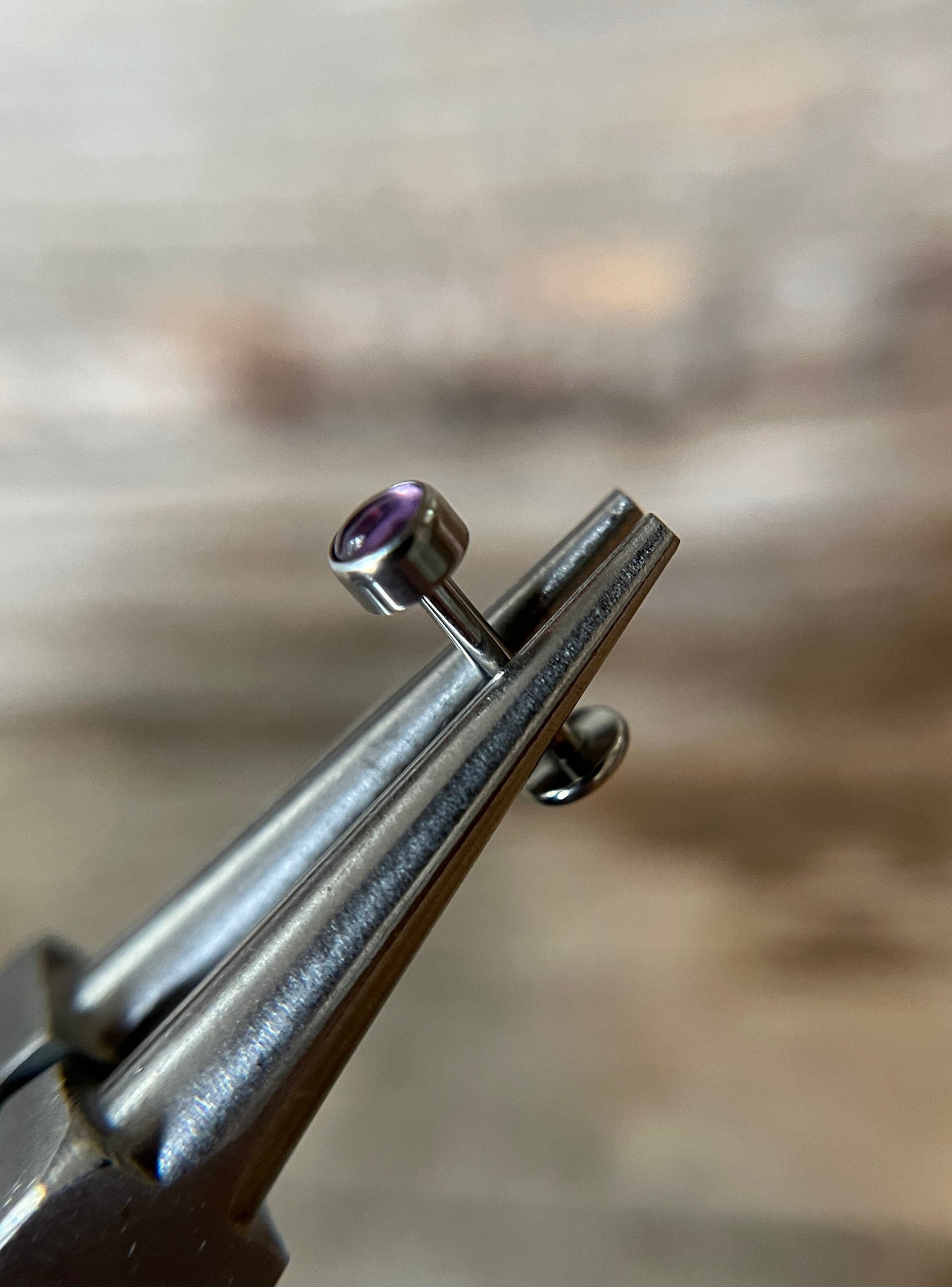 Amethyst Purple Crystal Glass Solid Titanium Grade G23 Hypoallergenic Flatback Labret 16G (1.2mm) Cartilage Tragus Lip Monroe Piercing