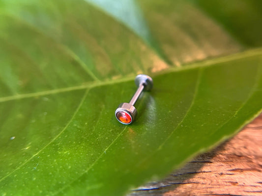 Carnelian Orange Crystal Glass Solid Titanium Grade G23 Hypoallergenic Flatback Labret 16G (1.2mm) Cartilage Tragus Lip Monroe Piercing