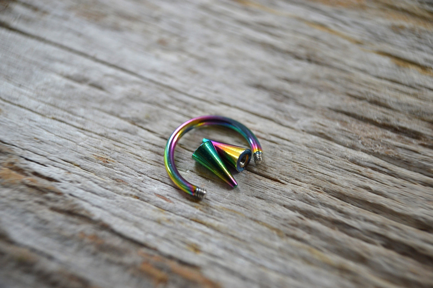 THICK Rainbow Titanium IP 14G (1.6mm) Long Spikes Horseshoe Ring Septum Piercing Barbell Curved Spiked Surgical Steel Gauged Up
