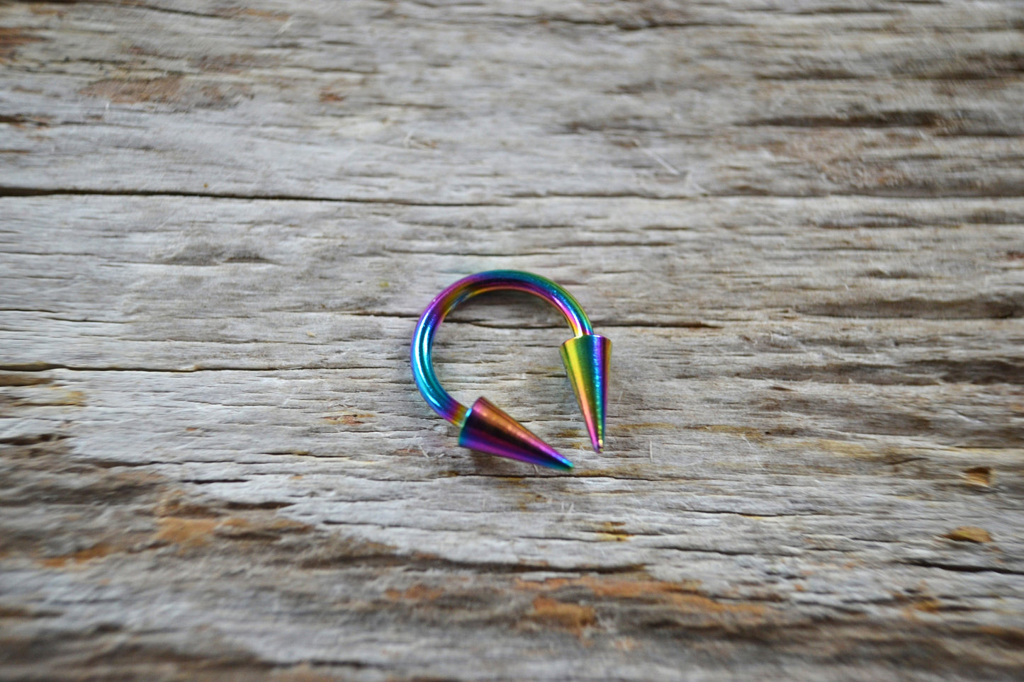 THICK Rainbow Titanium IP 14G (1.6mm) Long Spikes Horseshoe Ring Septum Piercing Barbell Curved Spiked Surgical Steel Gauged Up