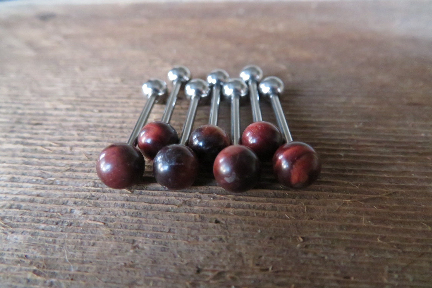 Red Tiger's Eye Natural Stone Tongue Ring Barbell Bar 14G (1.6mm) Piercing Piercings Barbells Hypoallergenic 316L Surgical Steel