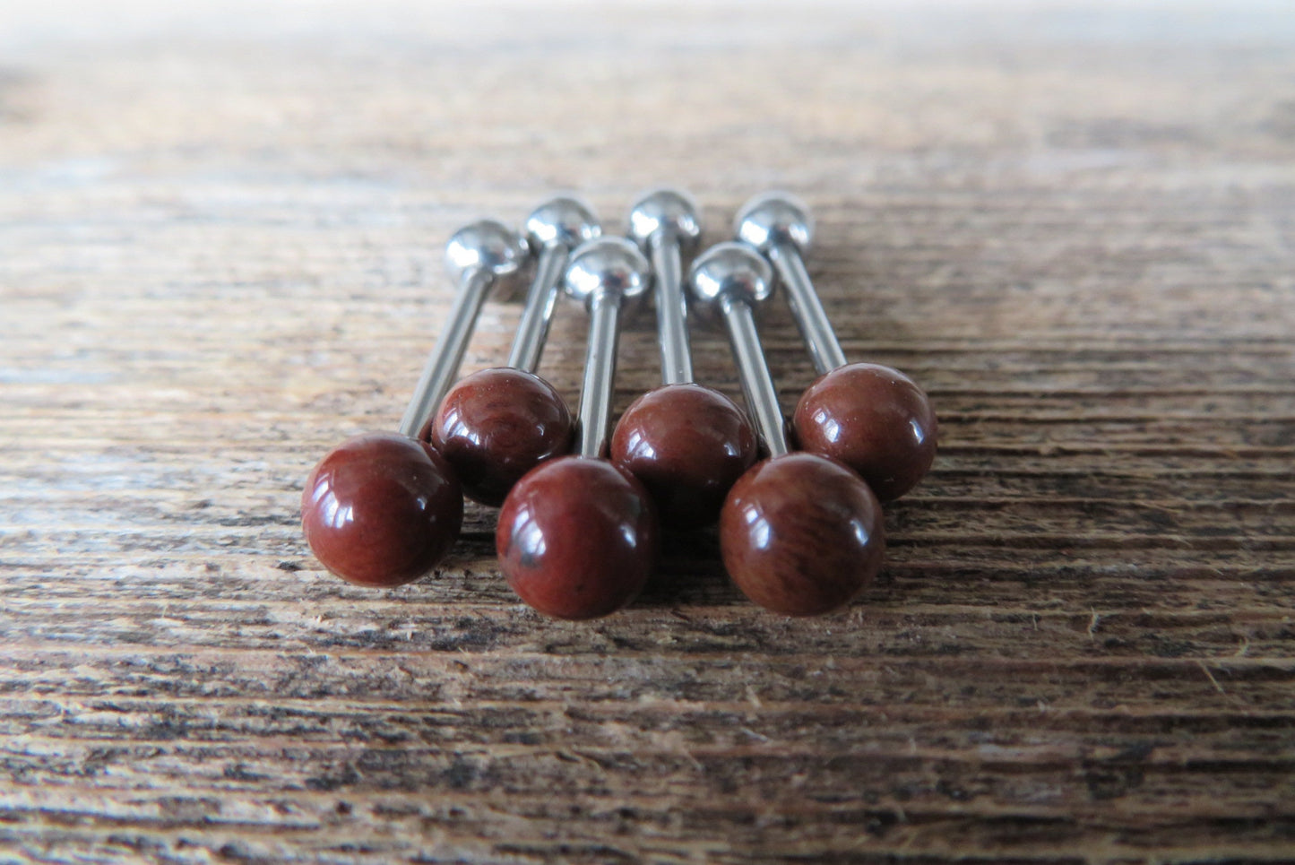 Mahogany Jasper Natural Stone Tongue Ring Barbell Bar 14G (1.6mm) Piercing Piercings Barbells Hypoallergenic 316L Surgical Steel