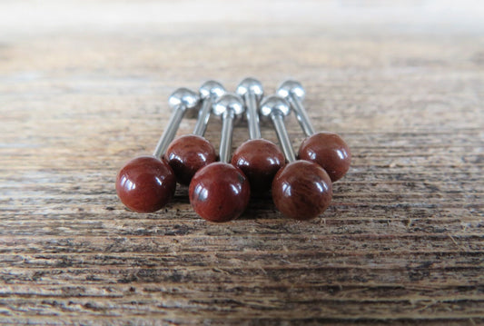 Mahogany Jasper Natural Stone Tongue Ring Barbell Bar 14G (1.6mm) Piercing Piercings Barbells Hypoallergenic 316L Surgical Steel