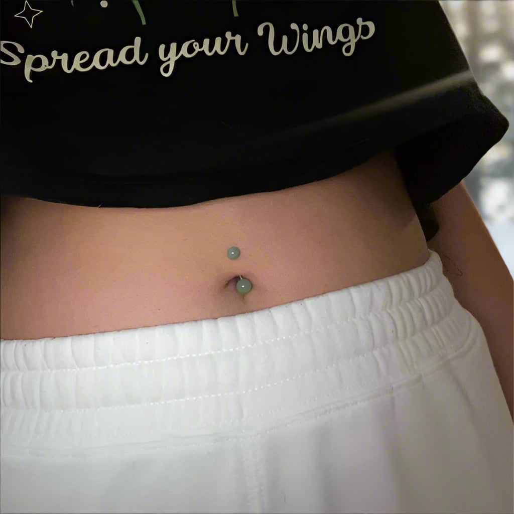 Natural Green Aventurine Stone Custom Length VCH Christina Navel Belly Ring Bar 14G (1.6mm) Piercing Piercings Barbell Pick Your Finish