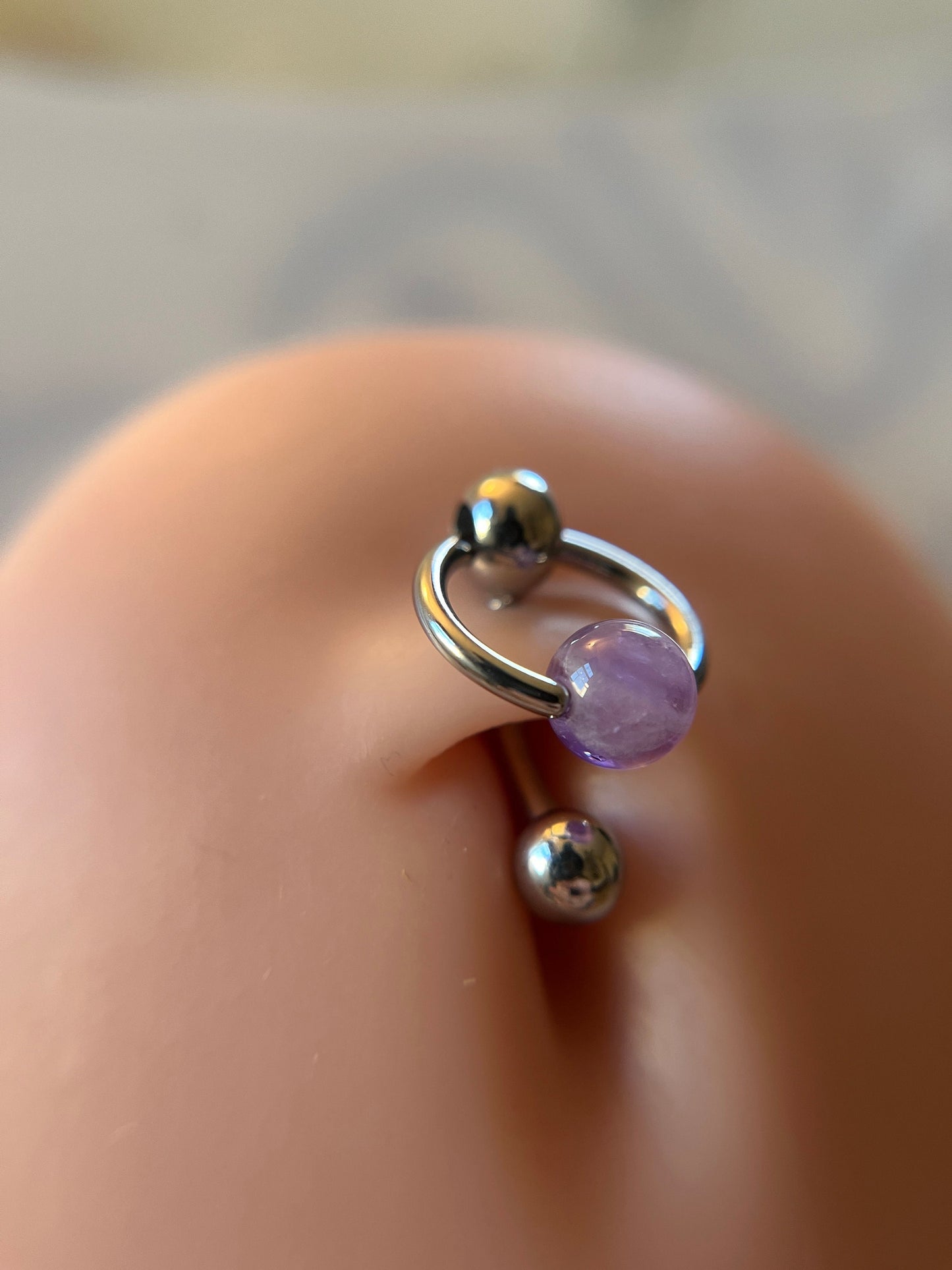 Natural Purple Amethyst Stone Slave Knocker Floating Belly Navel VCH Christina Barbell 14G (1.6mm) Piercing 316L Surgical Steel Ring