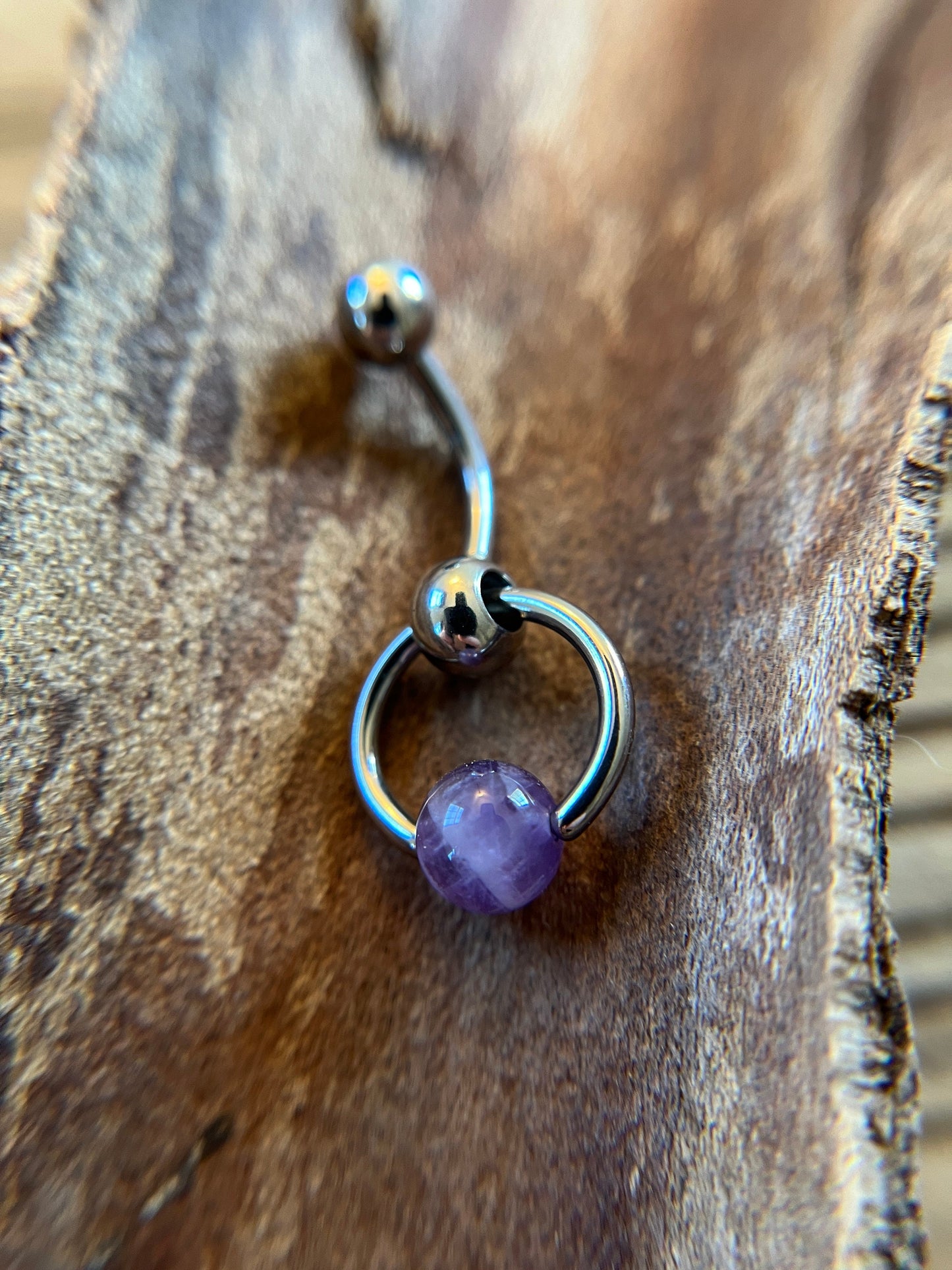 Natural Purple Amethyst Stone Slave Knocker Floating Belly Navel VCH Christina Barbell 14G (1.6mm) Piercing 316L Surgical Steel Ring