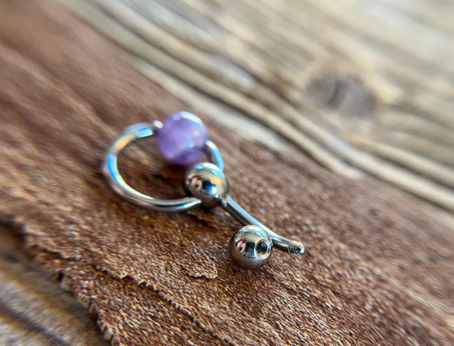 Natural Purple Amethyst Stone Slave Knocker Floating Belly Navel VCH Christina Barbell 14G (1.6mm) Piercing 316L Surgical Steel Ring