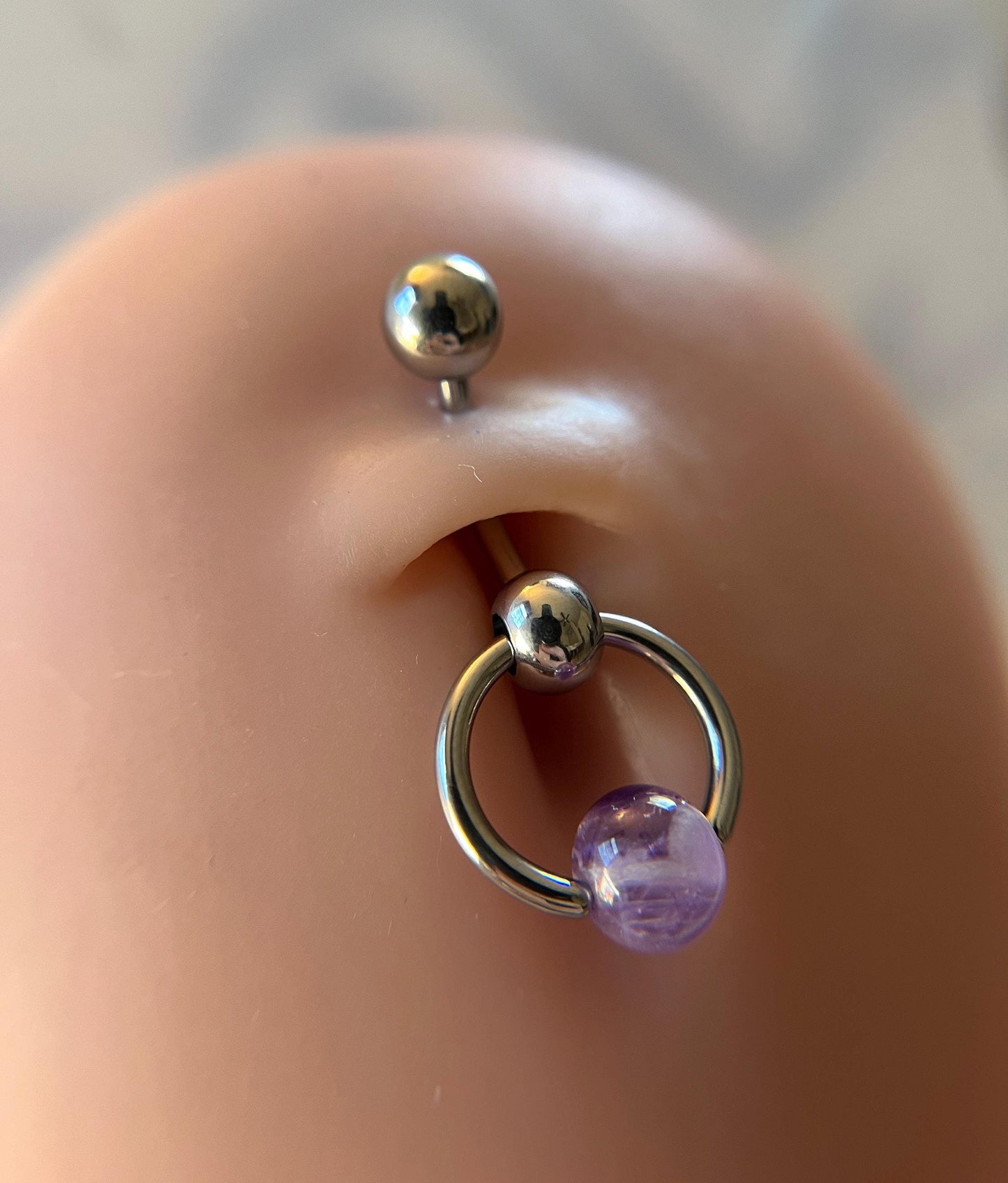 Natural Purple Amethyst Stone Slave Knocker Floating Belly Navel VCH Christina Barbell 14G (1.6mm) Piercing 316L Surgical Steel Ring