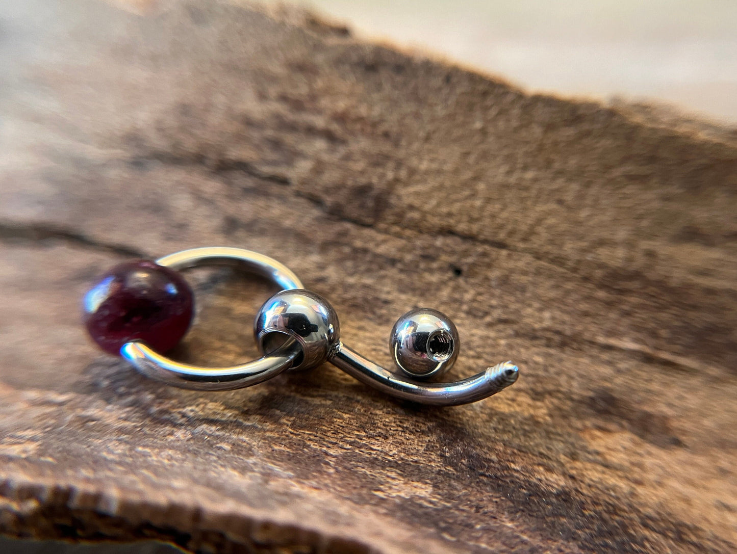 Natural Deep Red Garnet Stone Slave Knocker Floating Belly Navel VCH Christina Barbell 14G (1.6mm) Piercing 316L Surgical Steel Bar Ring