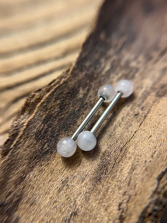 Steel Natural Rose Quartz Stone Nipple Tongue Ring Barbell 14G (1.6mm) Piercing Piercings Barbells Bars Hypoallergenic 316L Surgical Petite