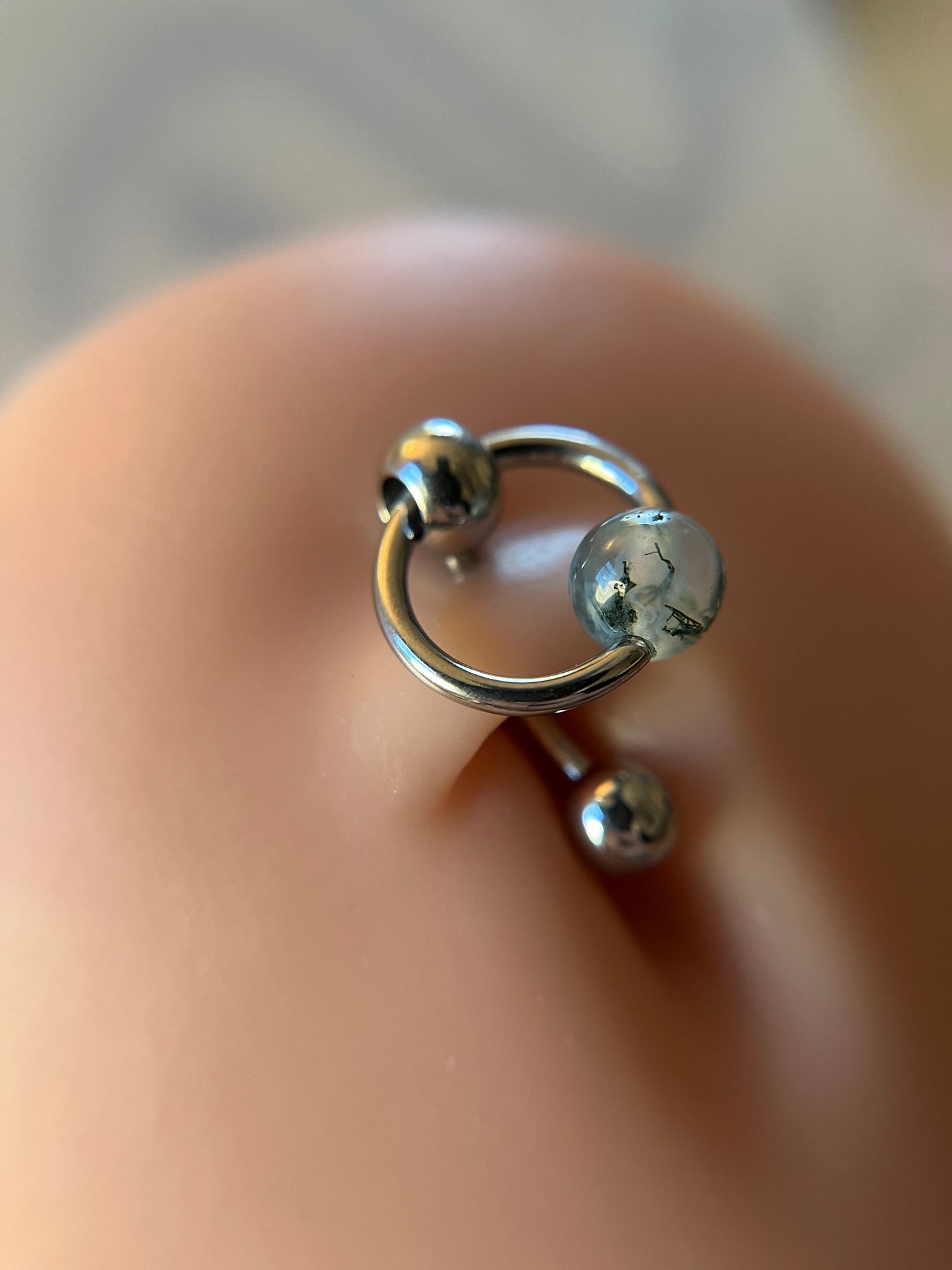 Natural Moss Agate Stone Slave Knocker Floating Belly Navel VCH Christina Barbell 14G (1.6mm) Piercing Hypoallergenic Surgical Steel Ring