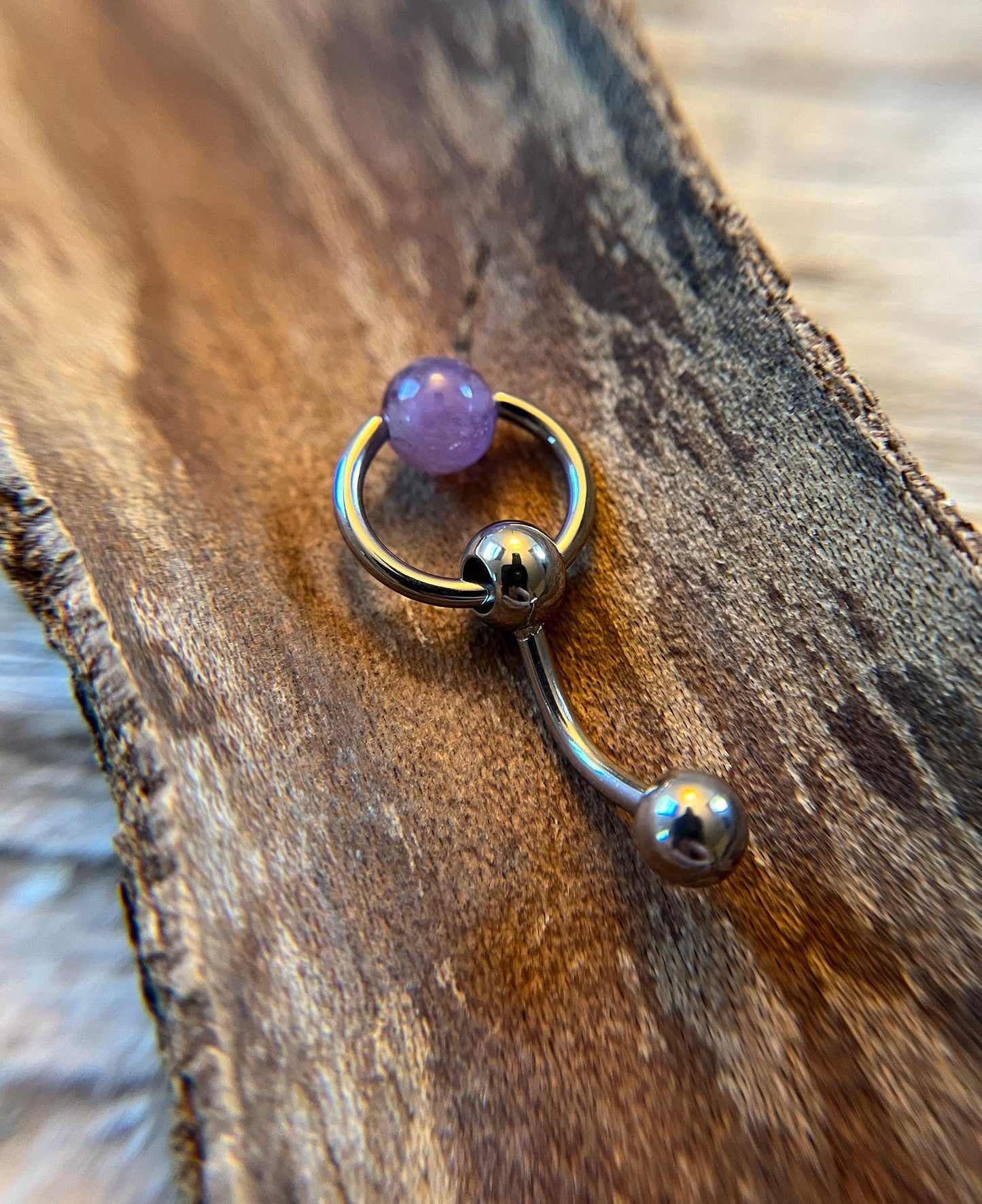 Natural Purple Amethyst Stone Slave Knocker Floating Belly Navel VCH Christina Barbell 14G (1.6mm) Piercing 316L Surgical Steel Ring