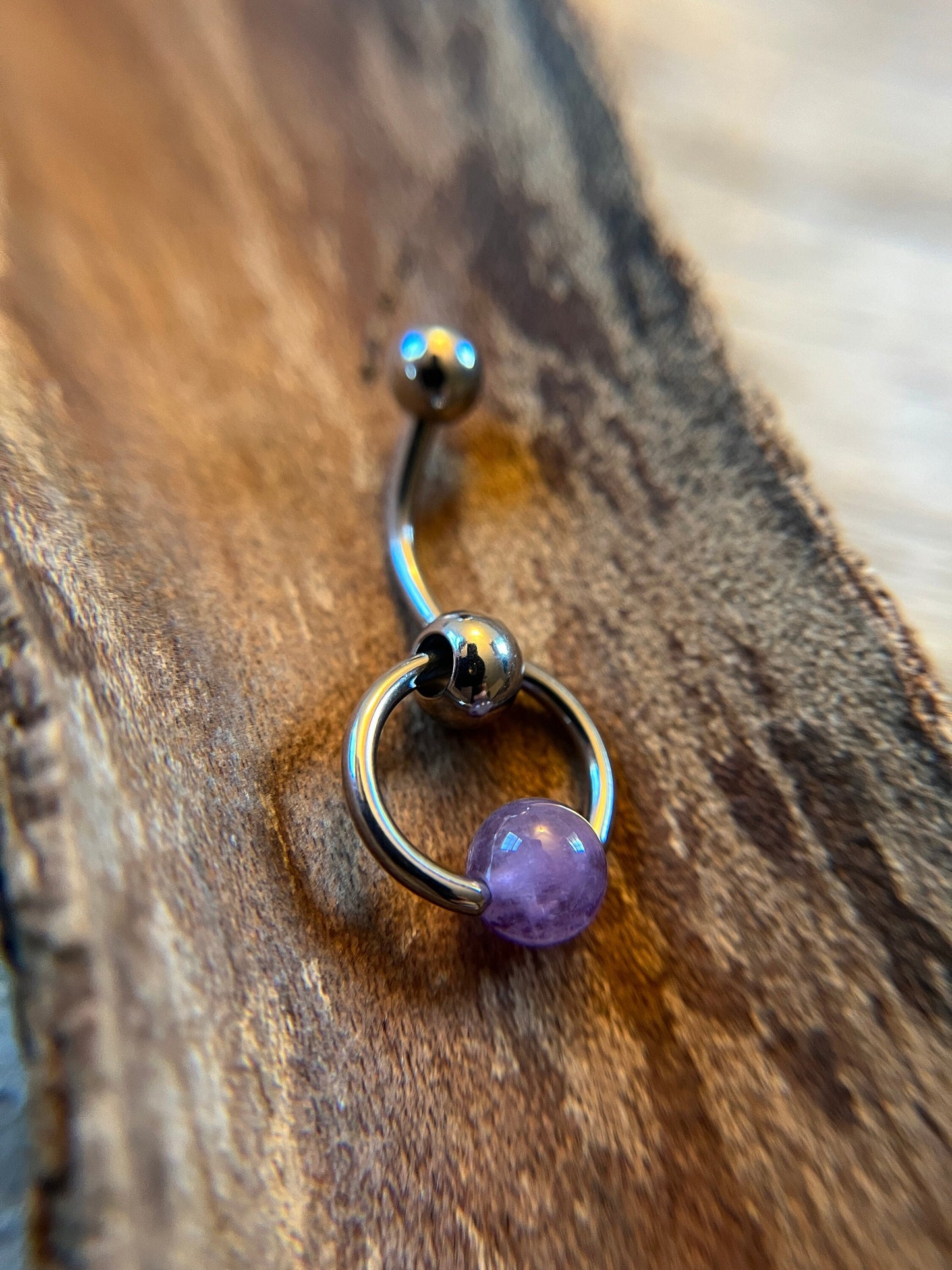 Natural Purple Amethyst Stone Slave Knocker Floating Belly Navel VCH Christina Barbell 14G (1.6mm) Piercing 316L Surgical Steel Ring