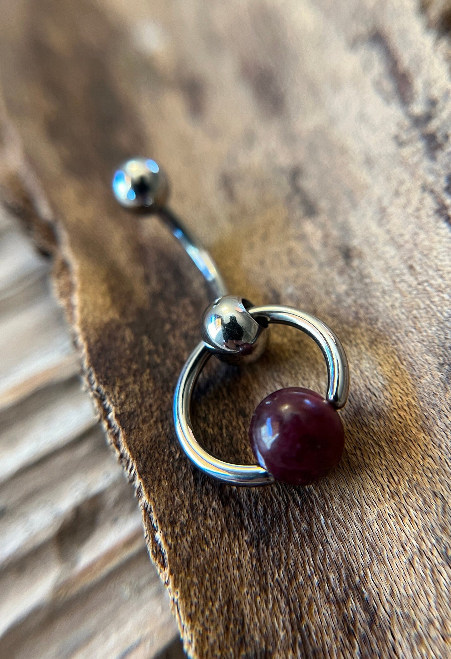Natural Deep Red Garnet Stone Slave Knocker Floating Belly Navel VCH Christina Barbell 14G (1.6mm) Piercing 316L Surgical Steel Bar Ring