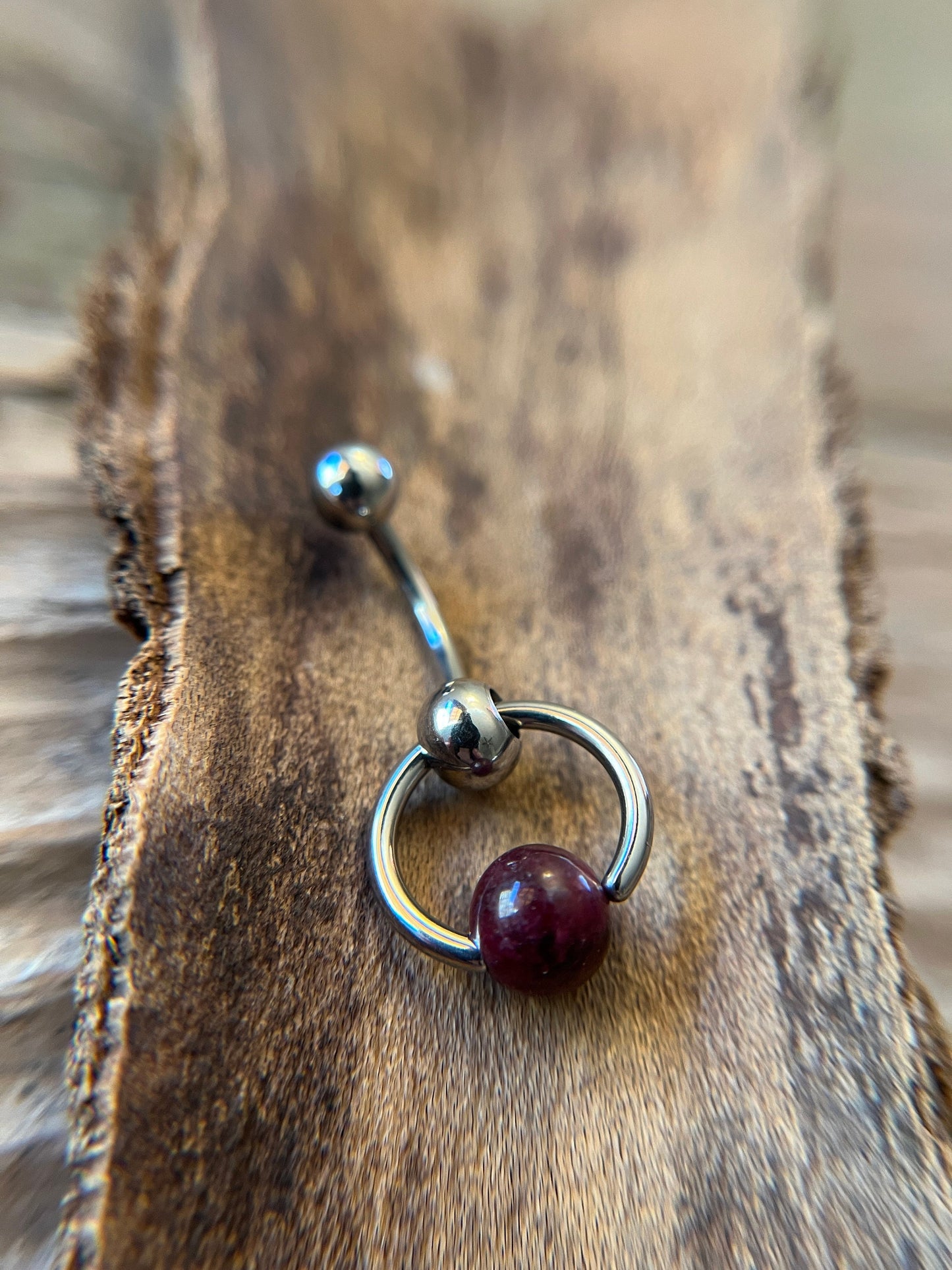 Natural Deep Red Garnet Stone Slave Knocker Floating Belly Navel VCH Christina Barbell 14G (1.6mm) Piercing 316L Surgical Steel Bar Ring