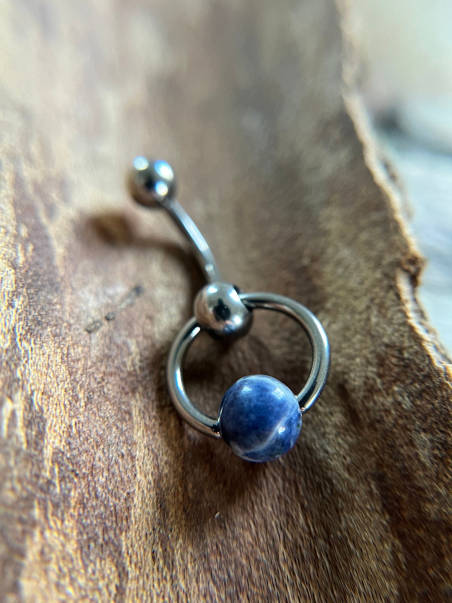 Natural Blue Sodalite Stone Slave Knocker Floating Belly Navel VCH Christina Barbell 14G (1.6mm) Piercing 316L Surgical Steel Bar Ring