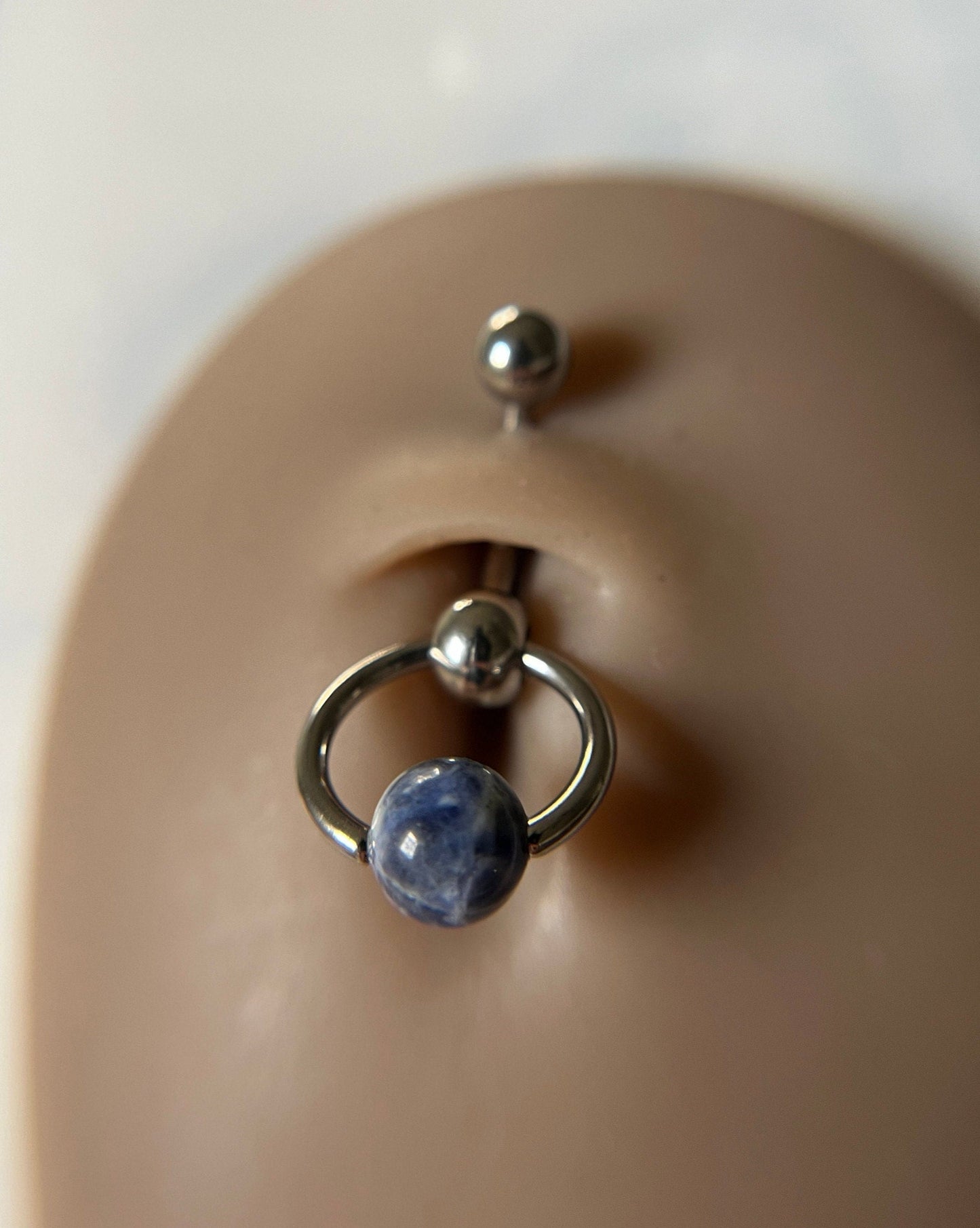 Natural Blue Sodalite Stone Slave Knocker Floating Belly Navel VCH Christina Barbell 14G (1.6mm) Piercing 316L Surgical Steel Bar Ring