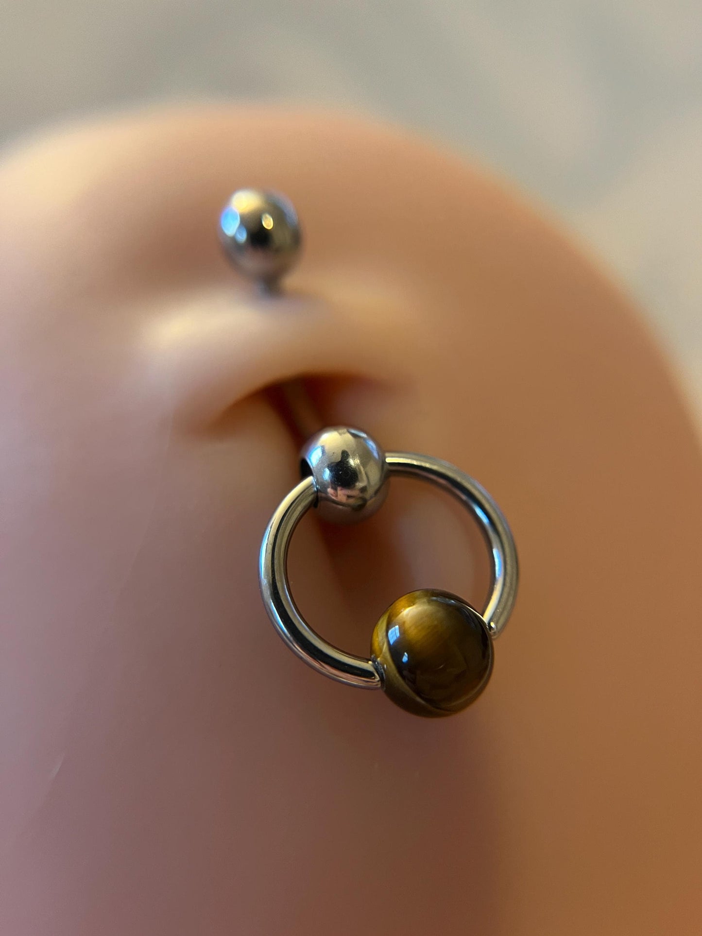 Natural Yellow Tiger's Eye Stone Slave Knocker Floating Belly Navel VCH Christina Barbell 14G (1.6mm) Piercing 316L Surgical Steel Ring