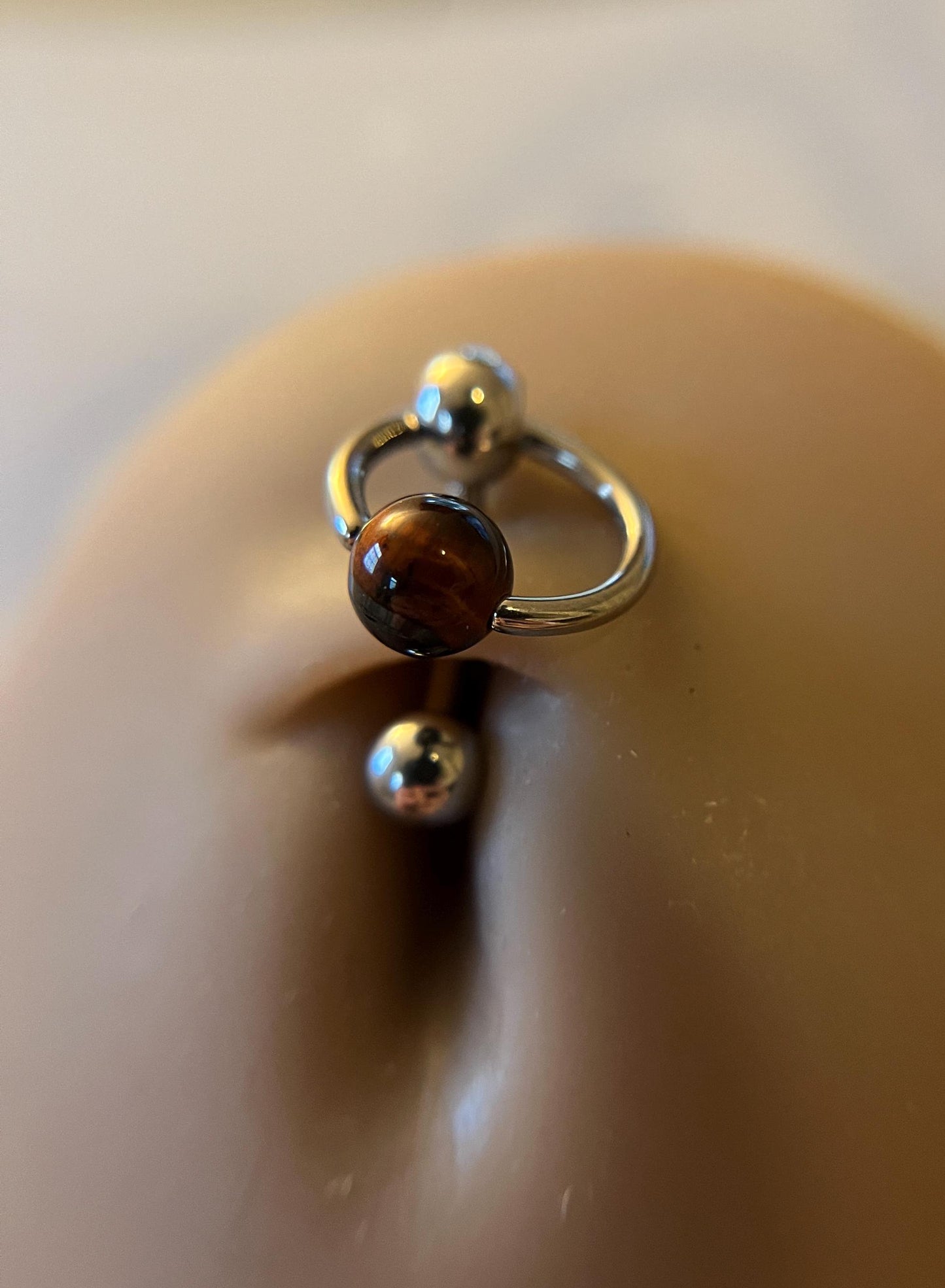 Natural Red Tiger's Eye Stone Slave Knocker Floating Belly Navel VCH Christina Barbell 14G (1.6mm) Piercing 316L Surgical Steel Ring Bar