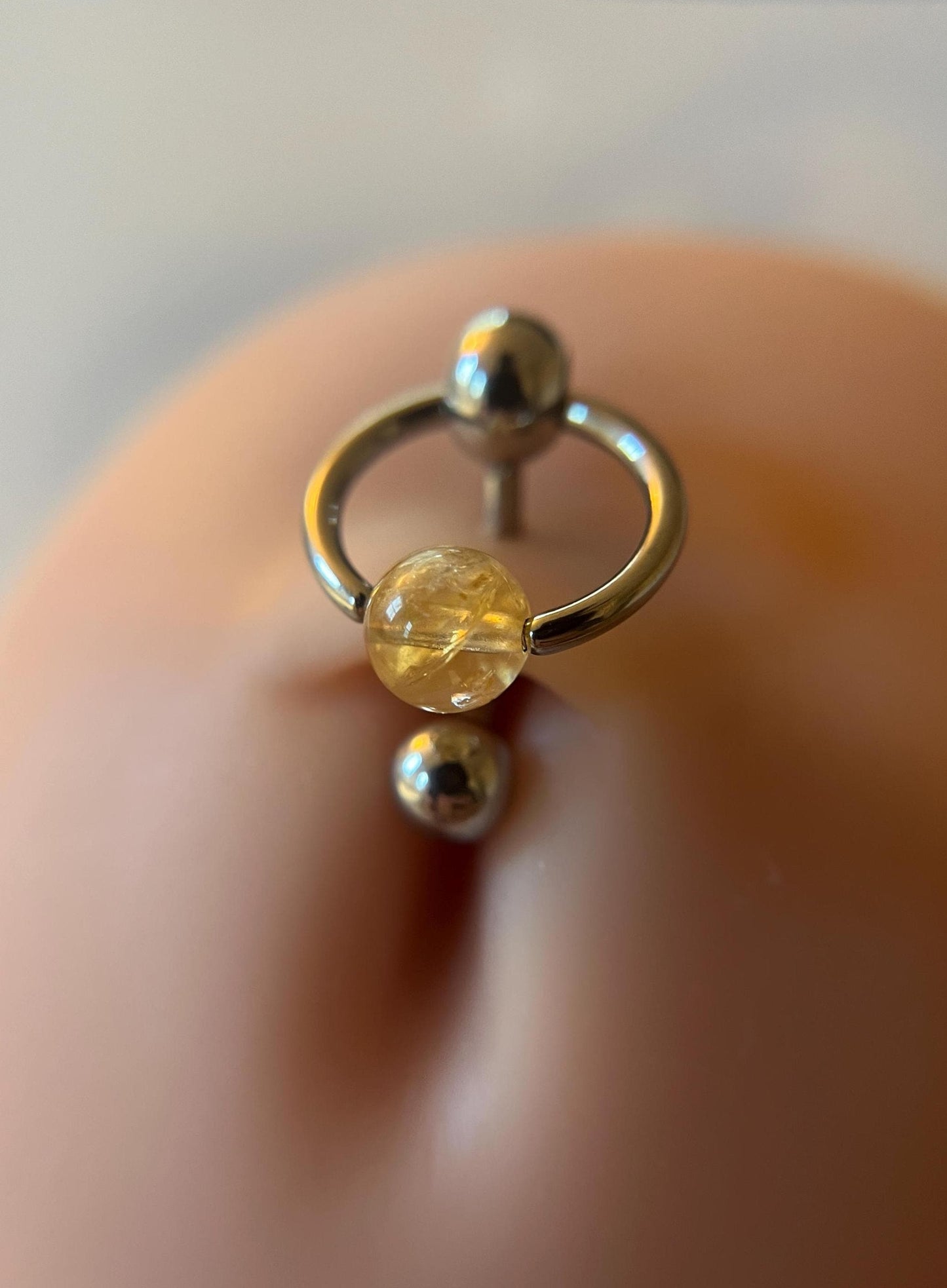 Natural Golden Citrine Stone Slave Knocker Floating Belly Navel VCH Christina Barbell 14G (1.6mm) Piercing 316L Surgical Steel Bar Ring