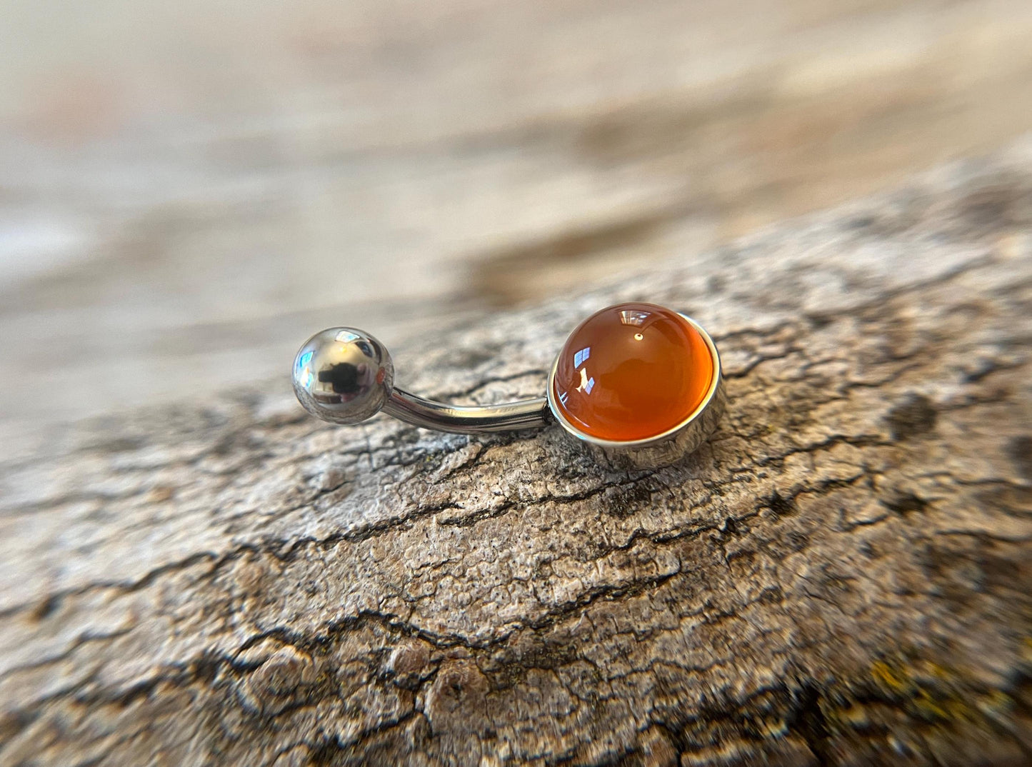 Natural Carnelian Agate Stone Belly Ring Floating Navel VCH Piercing Barbell 14G (1.6mm) Custom Length Bar Bezel Set 316L Surgical Steel