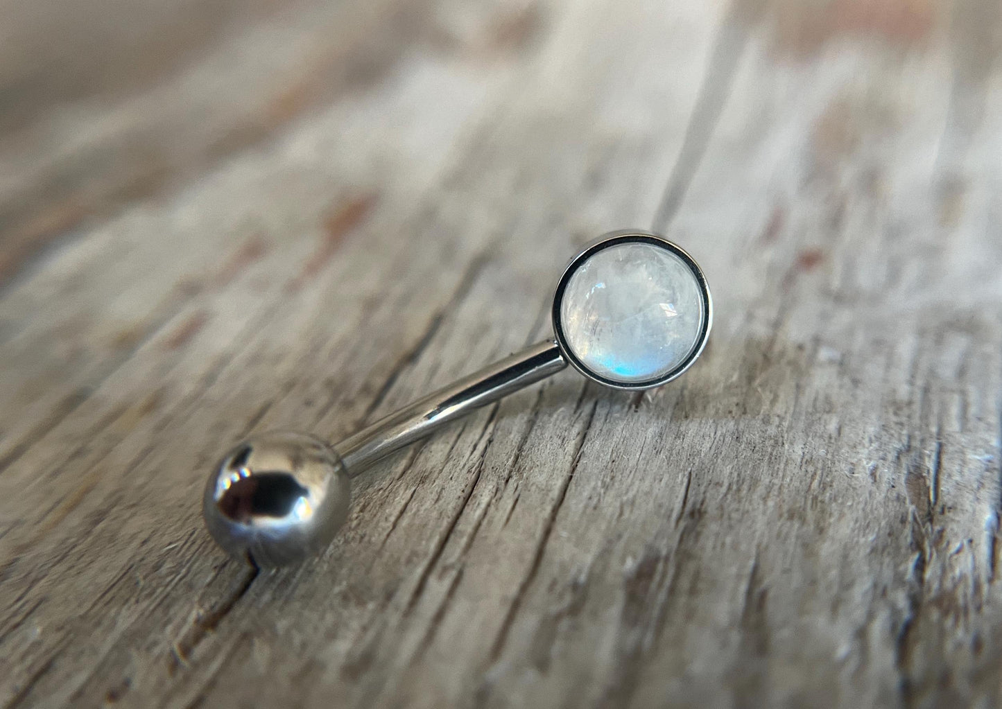 Natural Rainbow Moonstone Stone Belly Ring Floating Navel VCH Piercing Barbell 14G (1.6mm) Custom Length Bar Bezel Set 316L Surgical Steel