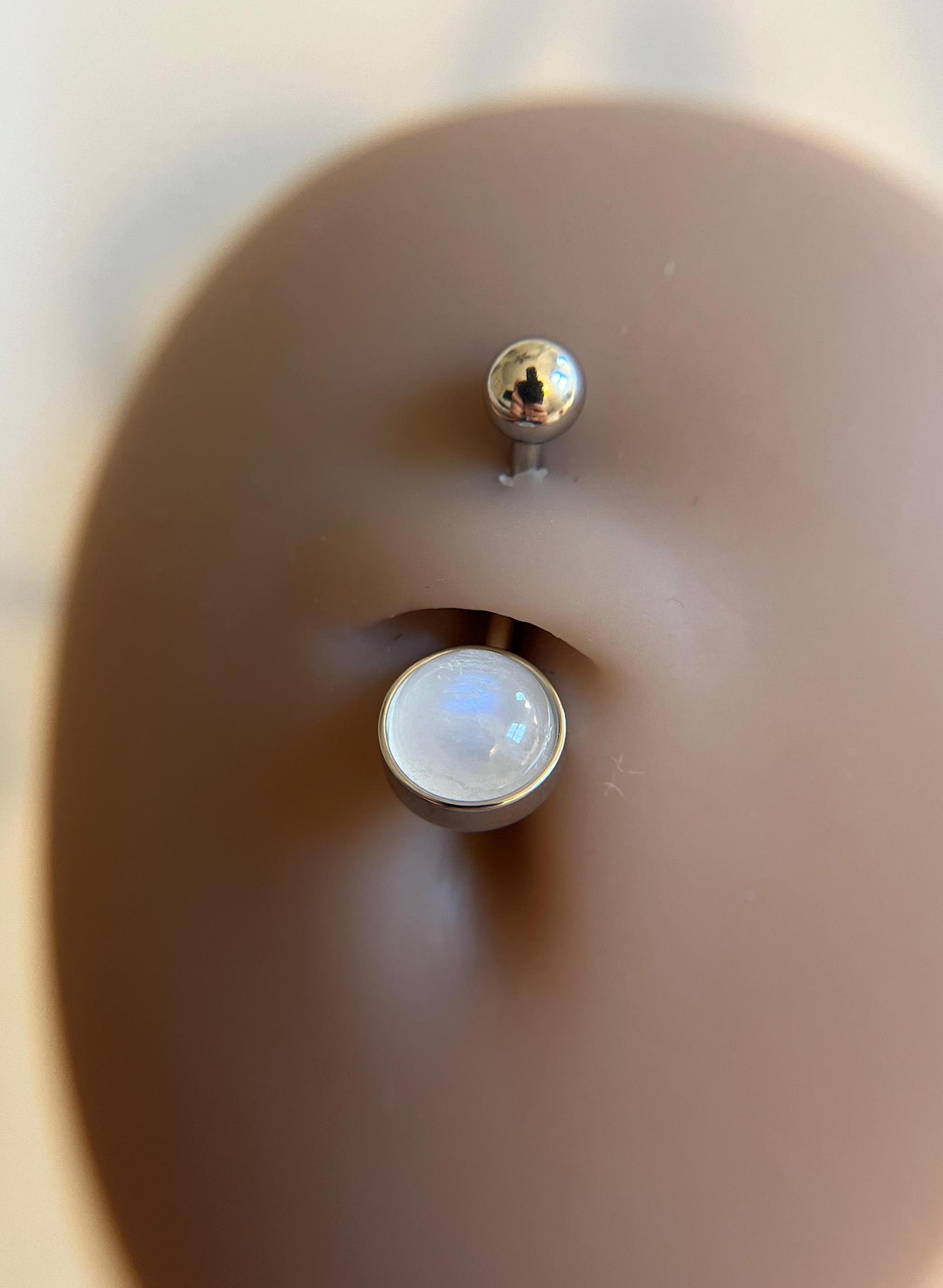 Natural Rainbow Moonstone Stone Belly Ring Floating Navel VCH Piercing Barbell 14G (1.6mm) Custom Length Bar Bezel Set 316L Surgical Steel