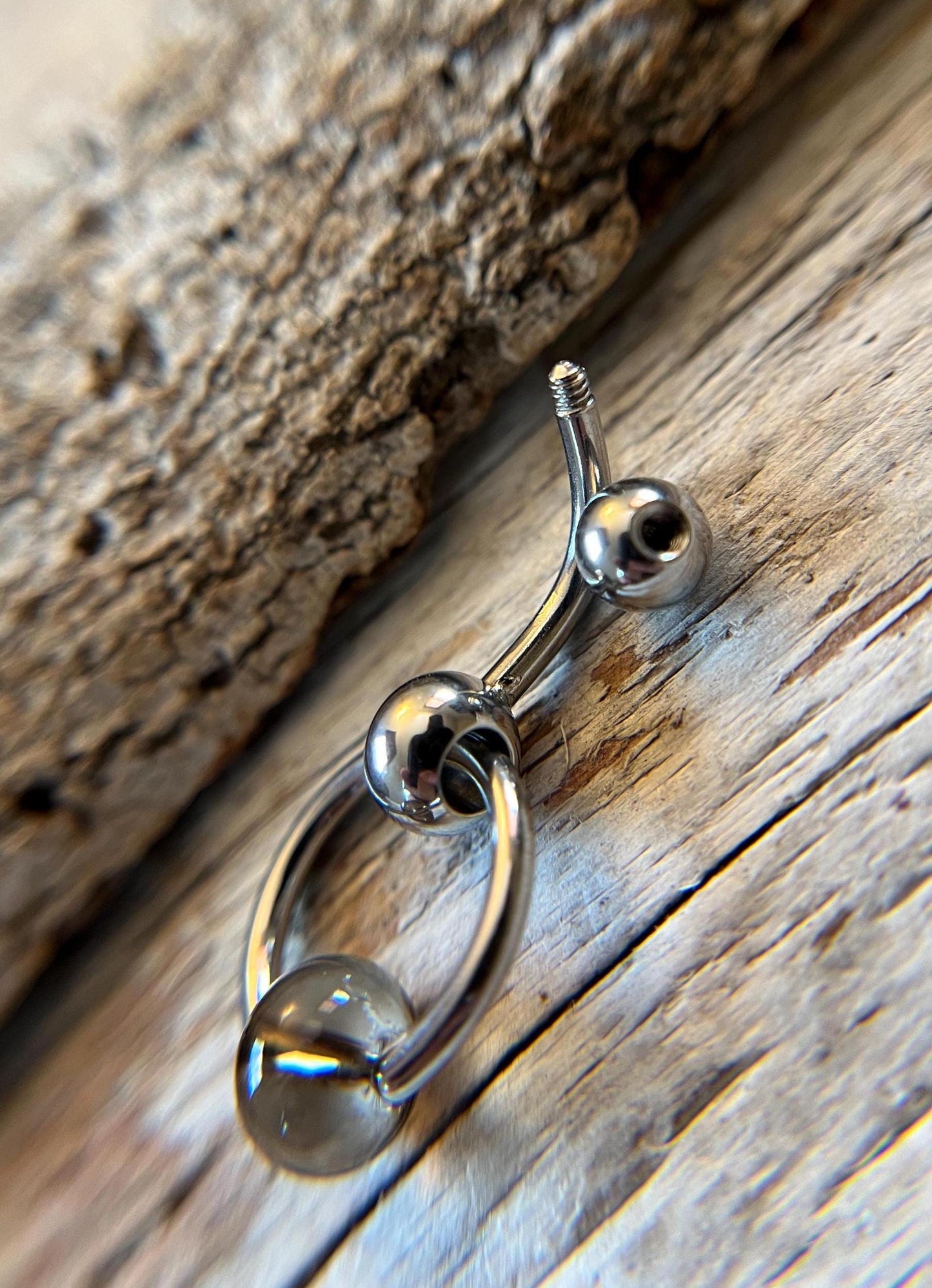 Natural Smoky Quartz Stone Slave Knocker Floating Belly Navel VCH Christina Barbell 14G (1.6mm) Piercing 316L Surgical Steel Bar Ring