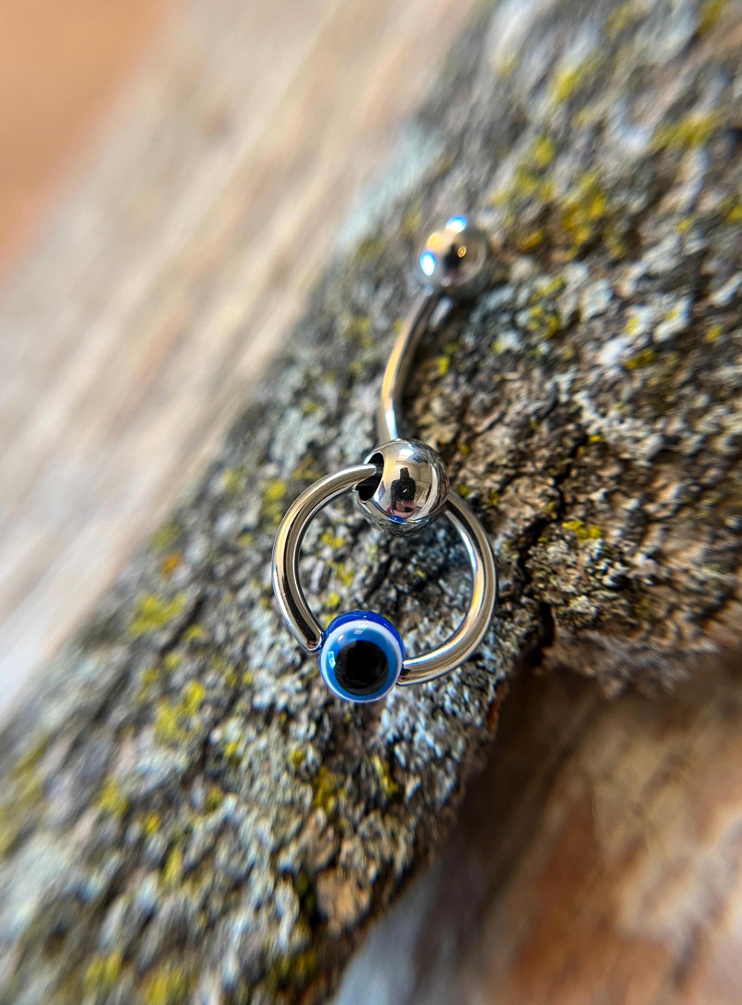 Evil Eye Slave Knocker Floating Belly Navel VCH Christina Barbell 14G (1.6mm) Piercing Hypoallergenic 316L Surgical Steel Bar Ring