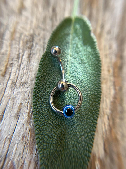 Evil Eye Slave Knocker Floating Belly Navel VCH Christina Barbell 14G (1.6mm) Piercing Hypoallergenic 316L Surgical Steel Bar Ring