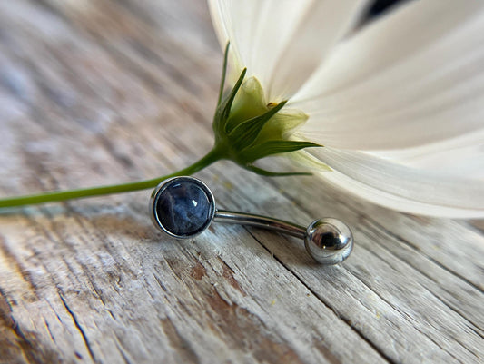 Natural Sodalite Stone Belly Ring Floating Navel VCH Piercing Barbell 14G (1.6mm) Custom Length Bar Size Bezel Set 316L Surgical Steel