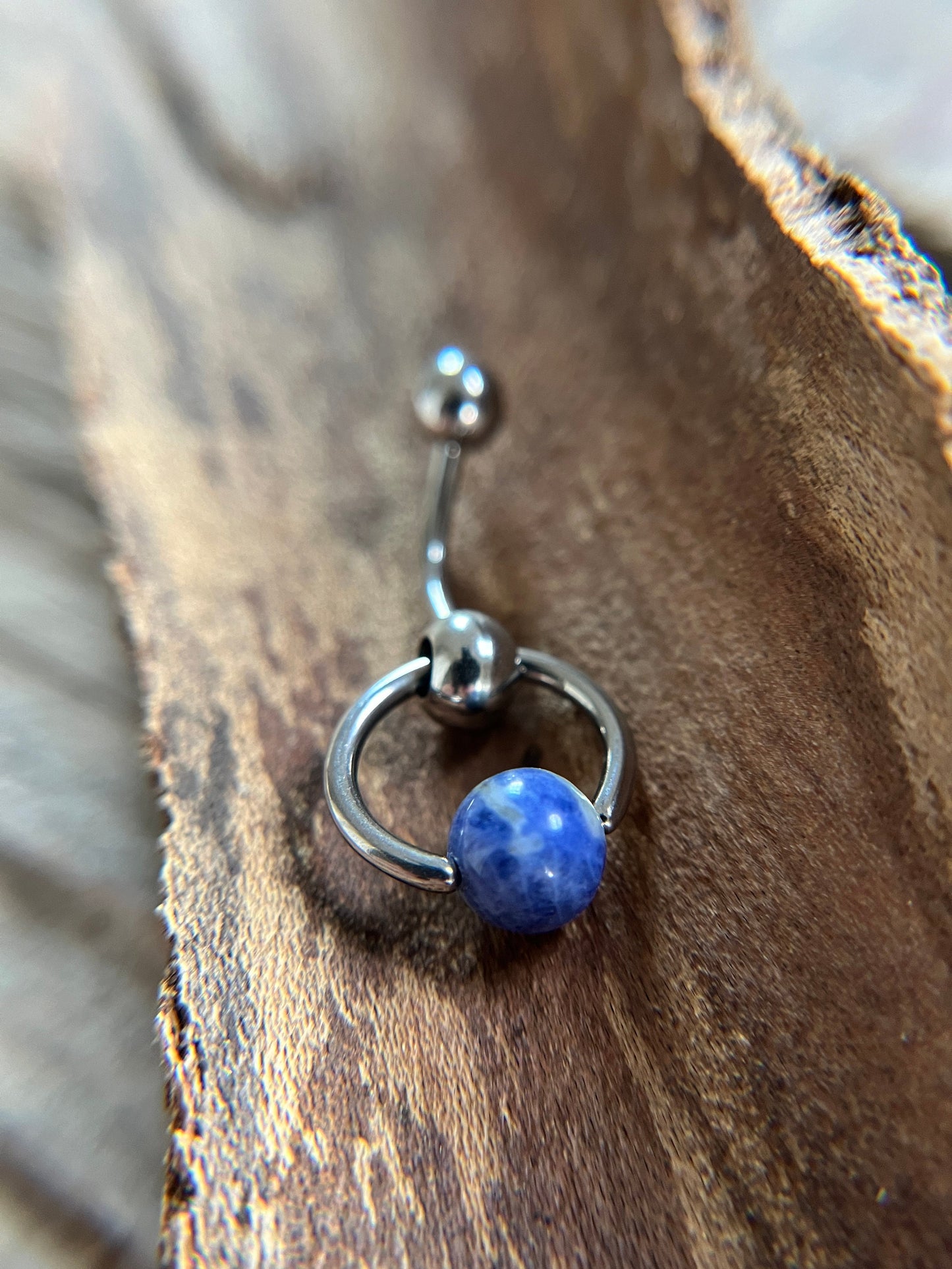 Natural Blue Sodalite Stone Slave Knocker Floating Belly Navel VCH Christina Barbell 14G (1.6mm) Piercing 316L Surgical Steel Bar Ring