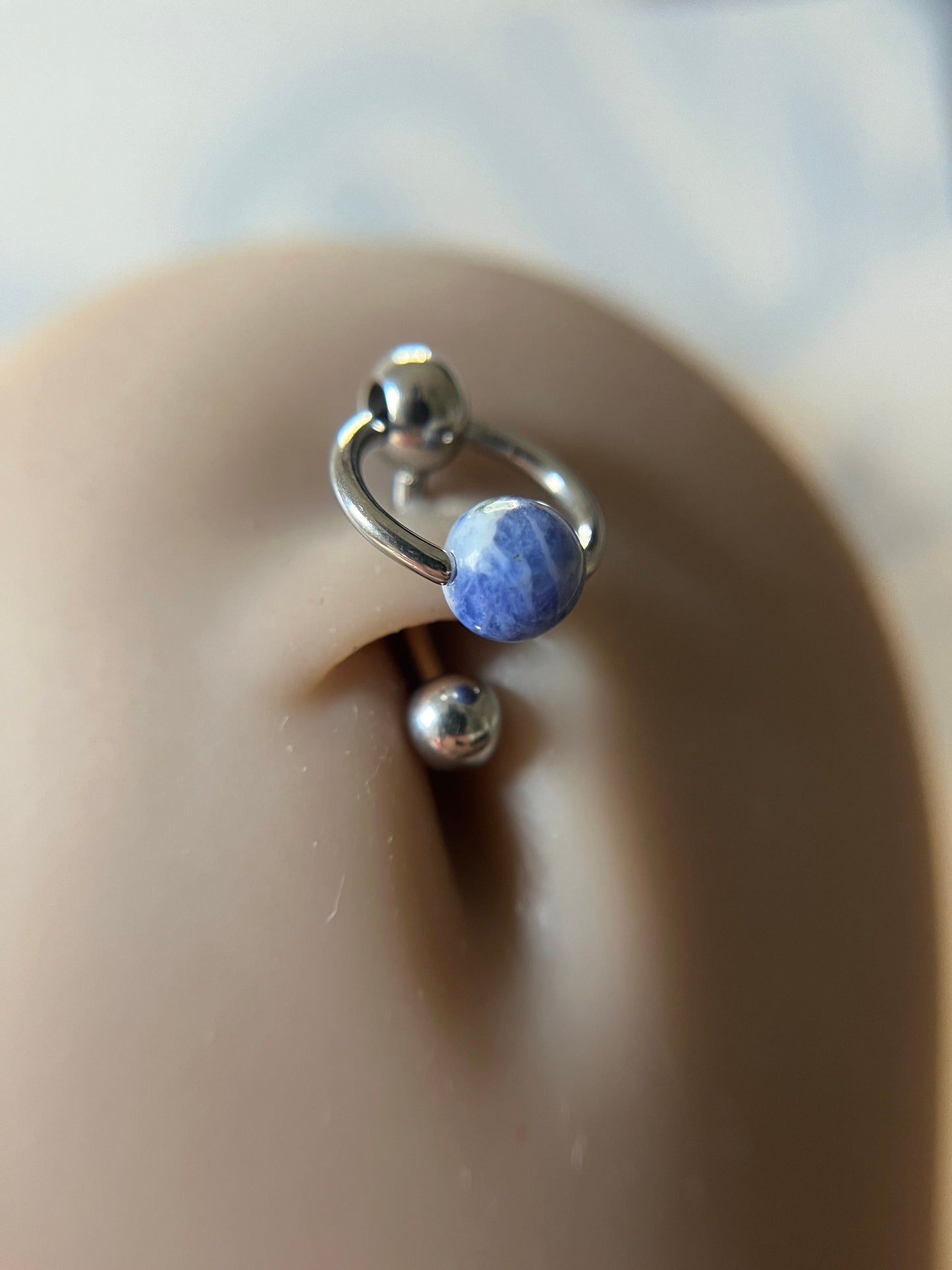 Natural Blue Sodalite Stone Slave Knocker Floating Belly Navel VCH Christina Barbell 14G (1.6mm) Piercing 316L Surgical Steel Bar Ring