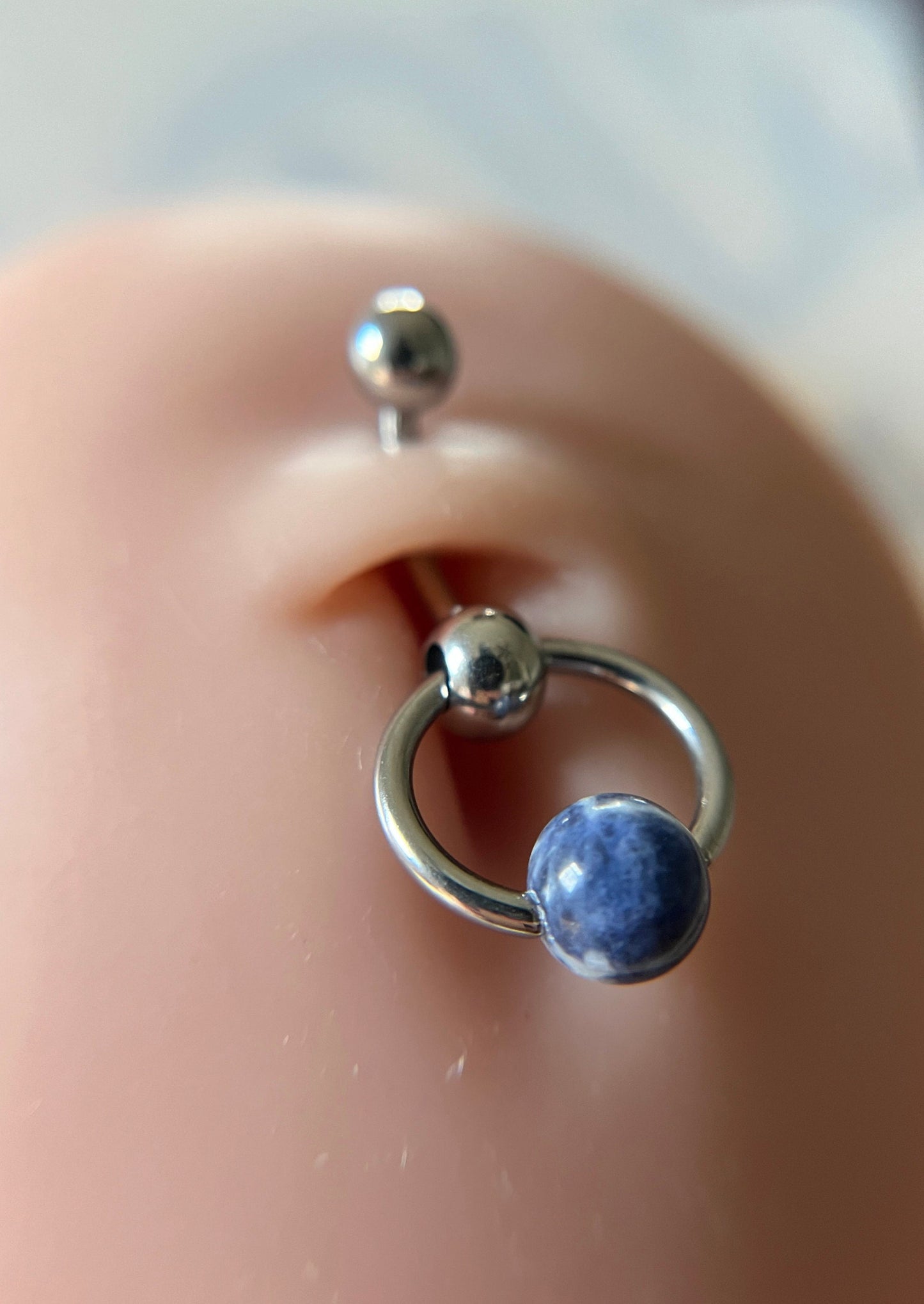 Natural Blue Sodalite Stone Slave Knocker Floating Belly Navel VCH Christina Barbell 14G (1.6mm) Piercing 316L Surgical Steel Bar Ring