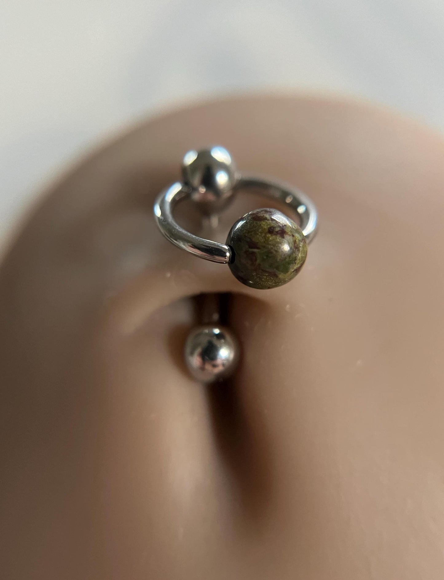 Natural Dragon's Blood Jasper Stone Slave Knocker Floating Belly Navel VCH Christina Barbell 14G (1.6mm) Piercing 316L Surgical Steel Ring